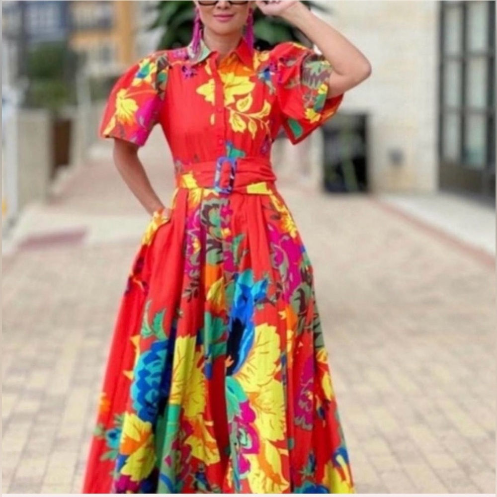 Christopher John Rogers Red Floral Maxi Dress